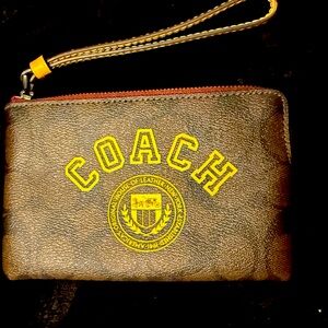 Coach Varsity Corner Zip Wristlet - Brown / Buttercup Logo CB855